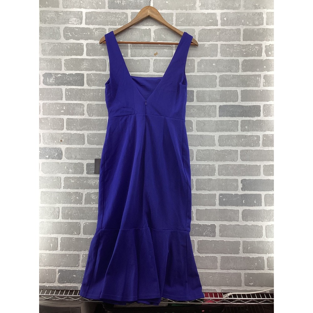Lulus Blue Sleeveless Mermaid Midi Dress Square Neck Flounce Hem Size L NWT - Picture 5 of 6